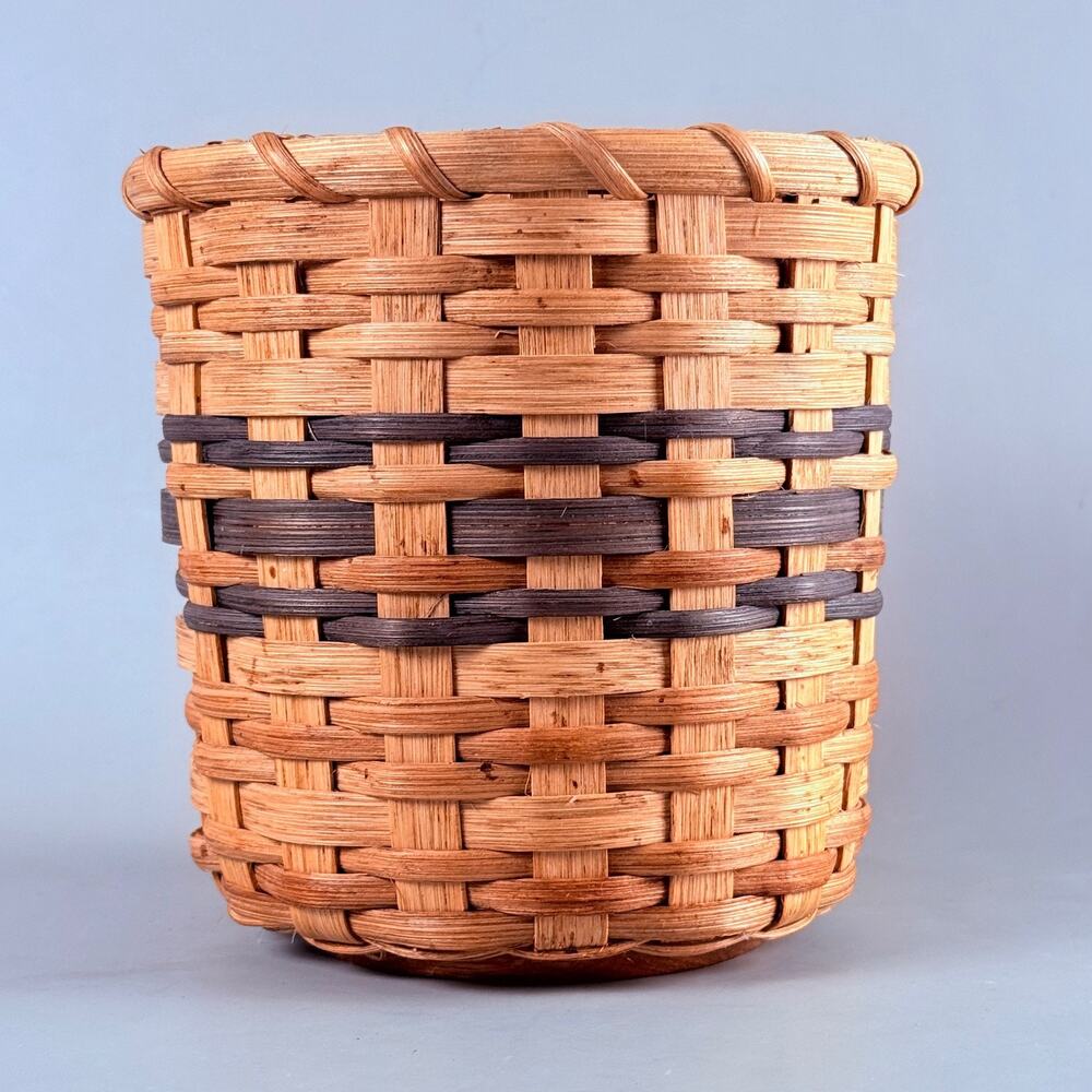 Vintage Handmade Woven Basket Artist Signed 6" Farmhouse Decor Utensil Storage